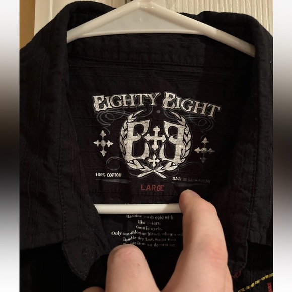 EIGHTY EIGHT MENS LARGE BLACK LONG SLEEVE BUTTON-UP SHIRT REVELATION GRAPHIC - Picture 2 of 10